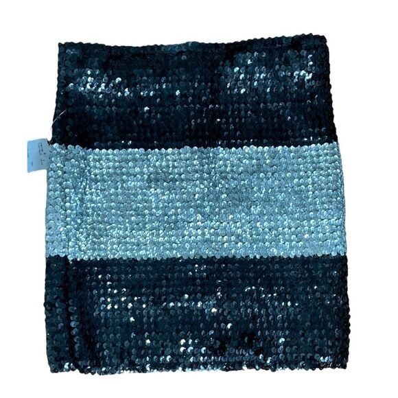 Forever 21 Striped Sequin Bandeau Tube Top Black Silver Strapless S - Picture 2 of 5